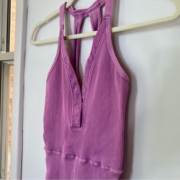 Free People Happiness Runs Henley Onesie Jumpsuit One Piece Pink XS / S - Picture 7 of 11